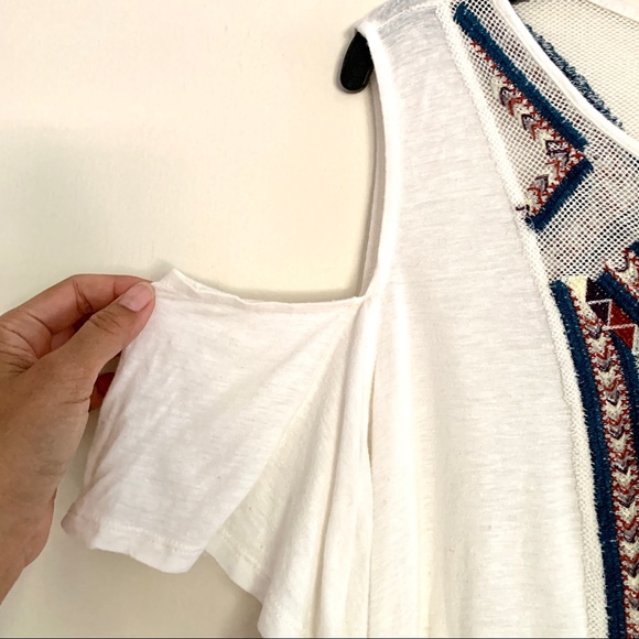 Free People cut out shoulders bohemian print top S - Picture 2 of 5